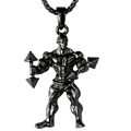 Men's gunmetal fitness necklace featuring a muscular bodybuilder holding dumbbells - Dumbbell Side Raising Man (NM021b) / Gun Black