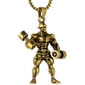 Vergoldete Hantel-Gewichtheber-Halskette für Herren mit Vintage-Boxkette und Anhänger - Vintage Goldener Muskelmann mit Hantel (NM024g)
