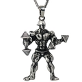 Antique silver fitness man pendant necklace with dumbbell detail and steel chain - Dumbbell Side Raising Man (NM021s) / Antique Silver