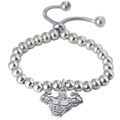 Adjustable silver steel bead bracelet for men with muscular fitness pendant on white background - Silver