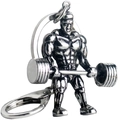 Vintage silver muscle man keychain with barbell for gym lovers and fitness enthusiasts - Barbell Training Muscle Man Style (KC037S) / Antique Silver