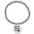 Bracelet ajustable en perles argentées avec pendentif rond gravé Breathe Believe Be - Argenté