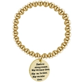 Elastisches Goldperlenarmband mit rundem Anhänger und graviertem Motivationsspruch - Gold - Strong Woman