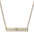 Close-up of gold rectangle bar pendant with Mommy Hood engraving and mother-child silhouette - Mommy Hood Design (nk1006 Champagne Gold)