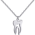 Polished silver stainless steel tooth pendant necklace with realistic molar design - Silver