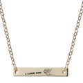 Macro shot of gold horizontal bar necklace with I LOVE YOU engraving and Cupid icon - Cupid I Love You (nk1009 Champagne Gold)