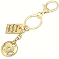 Goldener Gewichtscheiben Schlüsselanhänger mit Gravur strong beautiful health Anhänger - Gold Hantelscheibe Und Eckiges Schild