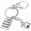 Silberner Kettlebell Schlüsselanhänger mit Gravur-Anhänger und Fitness-Motivations-Text - Silber Eckiges Schild Und Kettlebell Kombi