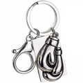 Llavero de guante de boxeo de acero inoxidable pulido con placa colgante personalizable - Plateado (Original)