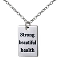 Silberne Rechteckkette mit Strong Beautiful Health Gravur auf dem Metallanhänger - Silber / Strong Beautiful Health Rechteck (NTN003s)