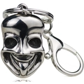Hip hop smiling skull face keychain in polished stainless steel with lobster clasp - Silver