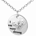 Silberne Fitness-Halskette mit Muskelmann-Anhänger und I am very strong Gravur - Silber / I am very strong Rund (NTN005s)