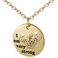 Goldene Fitness-Halskette mit I am very strong Gravur und Bodybuilding-Relief-Anhänger - Gold / I am very strong Rund (NTN005g)