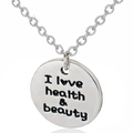 Silberne Sportkette mit rundem Anhänger und I love health & beauty Gravur für Damen - Silber / I love health & beauty Rund (NTN006s)