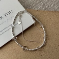 Bracciale a doppio strato in argento S925 con perle, cristallo bianco e ciondolo a cuore - Bracciale a Perline Argentato con Ciondolo a Cuore a Doppio Strato (22SL54) / Argento 925
