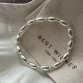 Minimalistisches S925 Sterling Silber Perlenarmband mit polierten Perlen auf Leinenbeutel - Minimalistischer Ovaler Perlenstil (23SL12) / 925er Silber