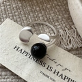Retro S925 sterling silver open ring with black onyx bead on a minimalist background - Adjustable Open / Vintage Black Agate Style (JZB171)
