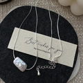 Minimalist S925 silver necklace with rectangular baroque pearl pendant on snake chain - Rectangular Baroque Pearl Style (XLU114) / 925 Silver / Silver
