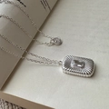 S925 sterling silver necklace with a vintage square zircon pendant on an open book - 925 Silver / Silver (XLU117)