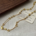 Elegante goldene S925 Silber Doppel-Halskette mit Perlen auf strukturiertem Stoff - 925er Silber / Gold (XL285)