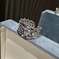 Modern S925 sterling silver hollow geometric wide band ring with polished finish - Adjustable Open / Platinum Plated (MFJ106)