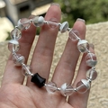 Minimalist S925 silver beaded bracelet with clear crystal spheres and brushed metal accents - 925 Silver / Silver Transparent (23SL15)