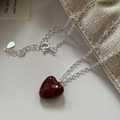 Collana in argento S925 con ciondolo a cuore in smalto rosso scuro su catena a O - Stile Cuore Rosso (TLW115) / Argento 925