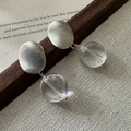 Pendientes minimalistas de plata S925 mate con cuentas transparentes sobre lienzo - Cristal Forma Natural Aleatoria (44ES54) / Plata 925