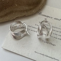 Minimalist S925 sterling silver multi-layer overlapping hoop earrings on vintage paper - Multi-Layered Intertwined U-Shape Style (EHZ164) / 925 Silver