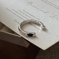 S925 sterling silver open ring with vintage hammered texture and black zircon gemstone - Adjustable Open / Cable Texture Black Gemstone Style (JZH118)