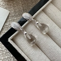 925 silver striped oval earrings with clear water drop crystal pendants for women - 925 Silver / Silver Transparent Water Drop Style (EHZ162)