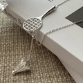 Minimalist S925 silver Y-shaped necklace featuring badminton racket and shuttlecock charms - 925 Silver / XL295