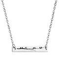 Polished silver stainless steel bar necklace with engraved bird and branch motif - Bird and Branch (nk1007 Silver)