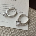 S925 sterling silver hoop earrings with triangular cubic zirconia on textured linen - Triangle Zircon (EHK074) / 925 Silver