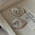 Elegant S925 sterling silver hollow earrings with radial texture in a jewelry box - Pleated Radiating Texture Style (EHY108) / 925 Silver
