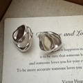 Minimalist S925 sterling silver drop earrings with matte lava texture on vintage background - 925 Silver / Silver (EHY101)