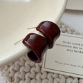 Pendientes de aro en plata S925 con esmalte rojo oscuro y diseño brillante en forma de C - Plata 925 / Rojo