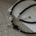S925 sterling silver necklace with black agate beads and spherical镂空 hollow pendant - 925 Silver / Black Beaded Multi-Element Pendant Necklace (24TL54)