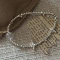 Bracelet perlé en argent sterling S925 avec breloques croix et perle en cristal clair - Style Fantôme Flocon de Neige (24SL14)