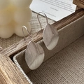 Brushed S925 sterling silver leaf drop earrings with minimalist metal texture - Silver Brushed Leaf Style (EH238) / 925 Silver