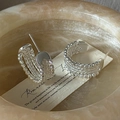S925 sterling silver beaded retro hoop earrings with intricate woven texture design - 925 Silver / Vintage Beaded Style (EHY143)