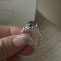 S925 sterling silver rutilated quartz ring with irregular textured band in silver - Adjustable Open / Black Rutilated Quartz Hammered Style (JZA135)