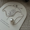 Elegant S925 sterling silver pearl pendant necklace on a decorative gift card - White Pearl Crushed Silver Bead Chain Style (XLU111) / 925 Silver