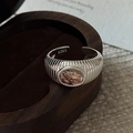 Vintage S925 sterling silver wide ring with natural red rutilated quartz gemstone - Adjustable Open / Retro Rutilated Quartz Style (JZA140)
