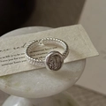 Vintage S925 sterling silver black rutilated quartz ring with woven band on marble - Adjustable Open / Oval Black Rutilated Quartz Braided Style (JZD080)
