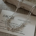 S925 sterling silver double-layered snake chain necklace with multi-ring tiered pendant - 925 Silver / Silver (XL310)