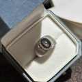 Retro S925 silver ring with brushed texture and black starstone in a blue gift box - Adjustable Open / Brushed Platinum (MFJ110)