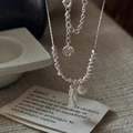 Collar minimalista de plata S925 con perla de concha y colgante de tubo con textura - Collar de Perlas con Colgante Irregular (XL311) / Plata 925