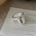 Minimalist matte S925 sterling silver cross open ring on a vintage textured card - Adjustable Open / Matte Brushed Wide Band Style (JZH122) / Silver