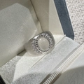 Vintage S925 sterling silver brushed ring with oval water jade stone on white silk - Adjustable Open / White Gold